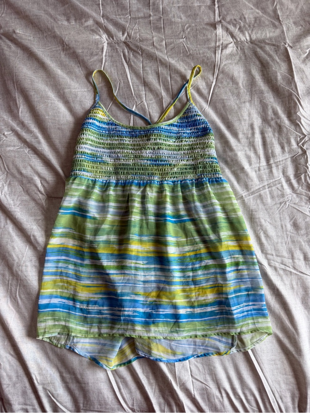 OP Y2K Bright Stripe Smocked Baby Doll Cami Tank Top (XXL)